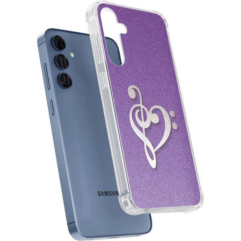 Purple Glitter Musical Heart Galaxy A35 5G Clear Case